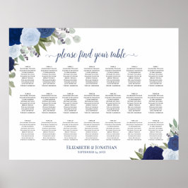 21 Tabel Blauwe Boho Floral Wedding Seating Chart Poster