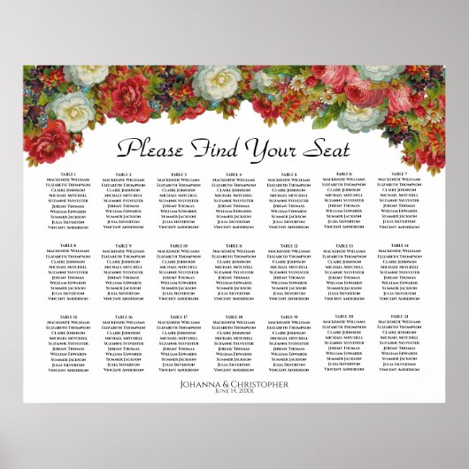 21 Tabel  Herfst Floral Wedding Seating Chart Poster (Voorkant)