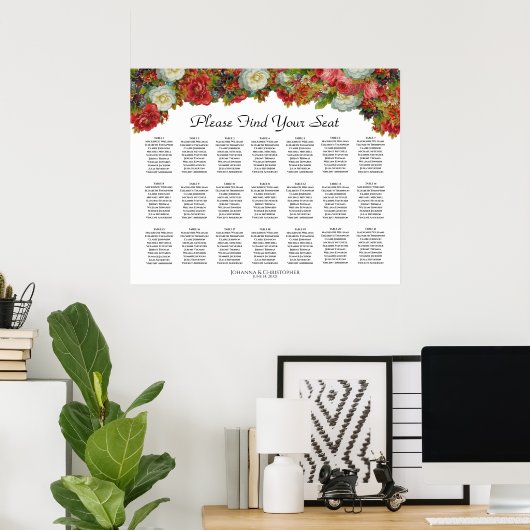 21 Tabel Herfst Floral Wedding Seating Chart Poster (Thuiskantoor)