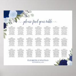21 Tafel Blauw Boho Bloemachtig Trouwstoelindeling Poster