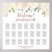 21 Tafel Blush Peach Rozen Wedding Seating Chart Poster (Voorkant)