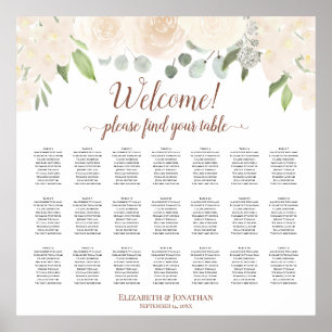 21 Tafel Blush Peach Rozen Wedding Seating Chart Poster