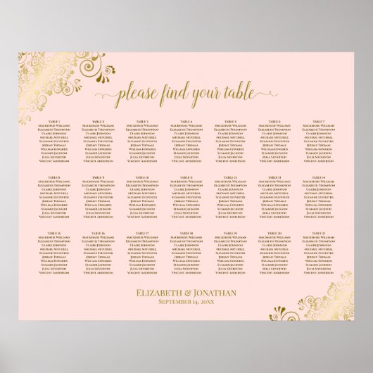 21 Tafel-bruiloft-zitje Blush Pink & Gold Poster (Voorkant)