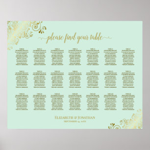 21 Tafel-bruiloft-zittingskaart Mint Green & Gold Poster