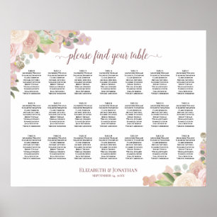 21 Tafel Elegante Roze Bloemstuk Bruiloft Zitplaat Poster