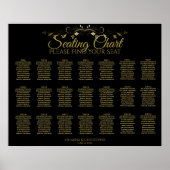 21 Tafel Gold Vlourish Black Wedding Seating Chart Poster (Voorkant)