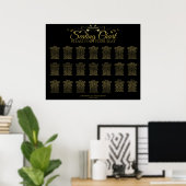 21 Tafel Gold Vlourish Black Wedding Seating Chart Poster (Thuiskantoor)