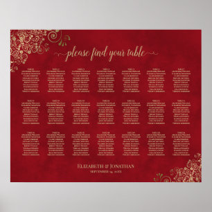 21 Tafel-goudvriendjes op de Rood Wedding Seating Poster