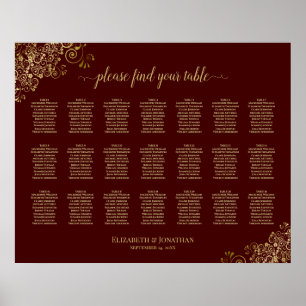 21 Tafel-weddenschapskaart Auburn Gold Frills Poster