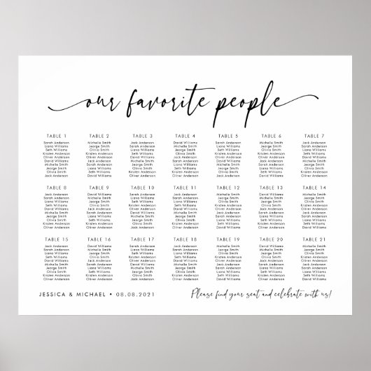 21 Tafels Onze favoriete Mensen Zitschema Plan Poster (Voorkant)