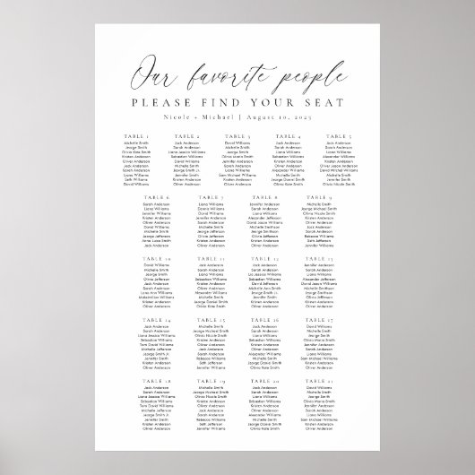 21 Tafels Onze Favoriete Mensen Zittinglijst Poster (Voorkant)