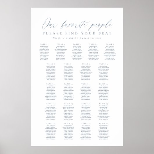 21 Tafels Onze Favoriete Mensen Zittinglijst Poster (Voorkant)