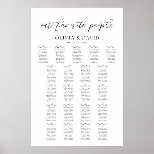 21 Tafels Onze Favoriete Mensen Zittinglijst Poster (Voorkant)