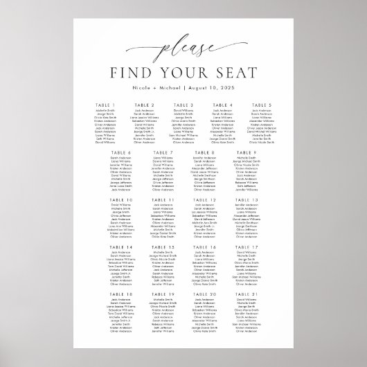 21 Tafels Vind uw Zitplaatskaart Poster (Voorkant)