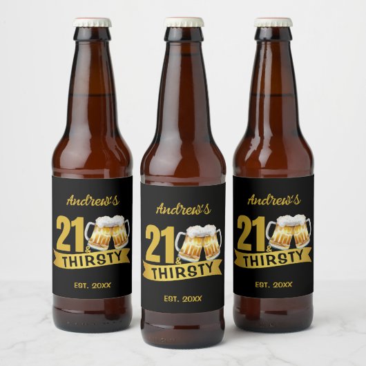 21 & THIRSTY-21ST BIRTHDAY  BIER ETIKET (Flessen)