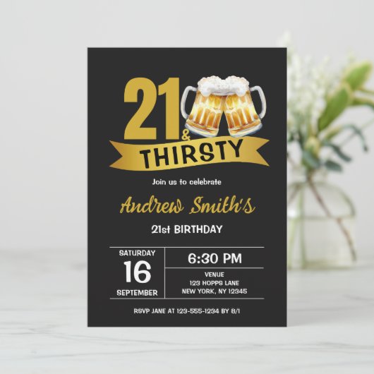 21 & THIRSTY-21ST BIRTHDAY INVITATION KAART (Staand voorkant)