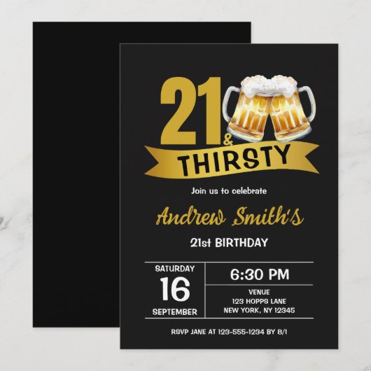 21 & THIRSTY-21ST BIRTHDAY INVITATION KAART (Voorkant / Achterkant)