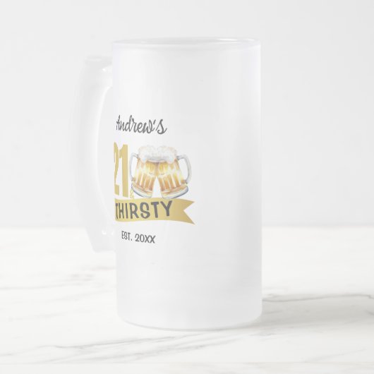 21 & THIRSTY-21ST BIRTHDAY  MATGLAS BIERPUL (Voorkant links)