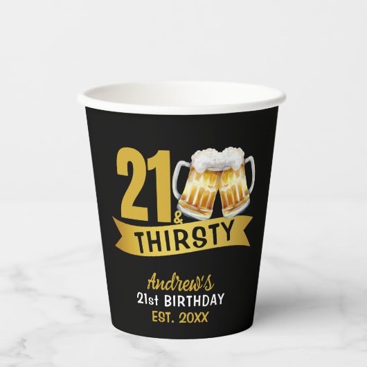 21 & THIRSTY-21ST BIRTHDAY  PAPIEREN BEKERS (Voorkant)