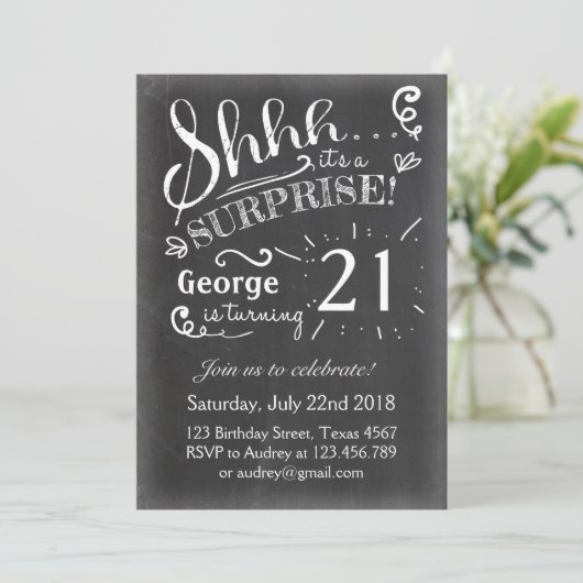 21 Uitnodiging tot feestdag Chalkboard Rustic (Staand voorkant)