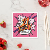 21 Vandaag Leuk Retro Stripboek Roze Servet (Insitu)