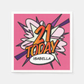 21 Vandaag Leuk Retro Stripboek Roze Servet (Voorkant)