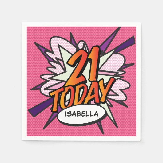 21 Vandaag Leuk Retro Stripboek Roze Servet (Voorkant)