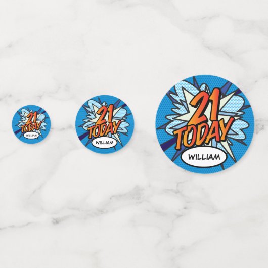 21 VANDAAG Verjaardag Leuk Retro Stripboek Confetti (Voorkanten)