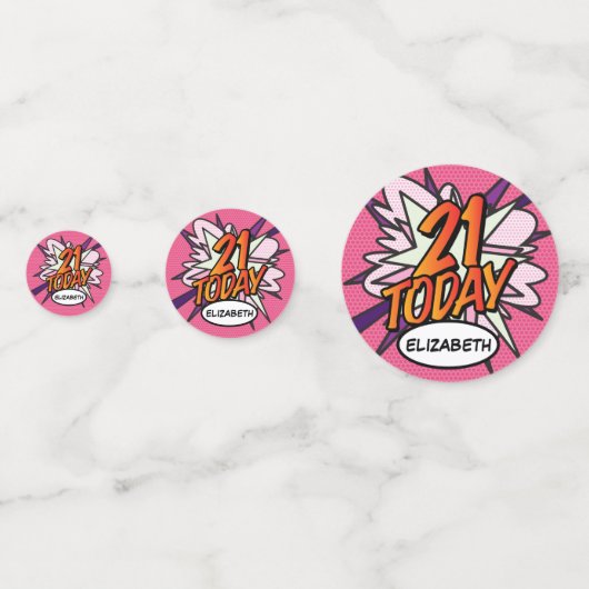 21 Vandaag Verjaardag Leuk Retro Stripboek Roze Confetti (Achterkanten)