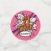 21 Vandaag Verjaardag Leuk Retro Stripboek Roze Confetti (Kleine voorkant)