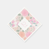 21 Verjaardag Bloemen Roze Perzik Illustratie Servet (Hoek)
