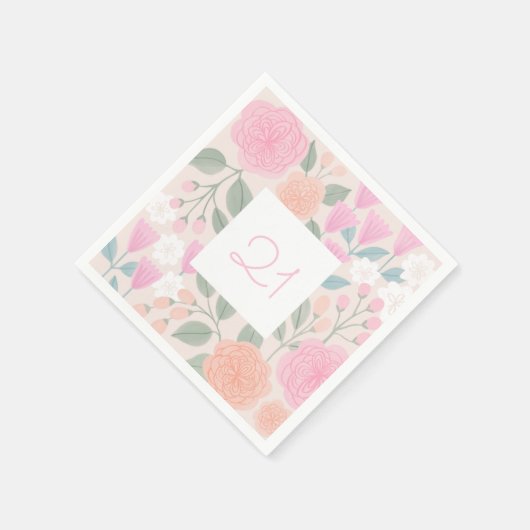 21 Verjaardag  Bloemen Roze Perzik Illustratie Servet (Hoek)