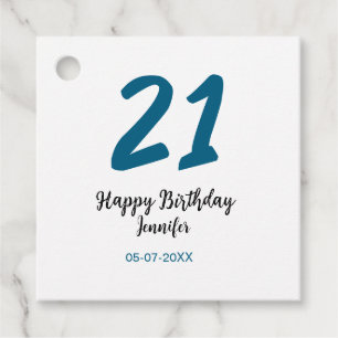 21 Verjaardag Bold Blauw Letter Simple Minimal Bedankjes Labels