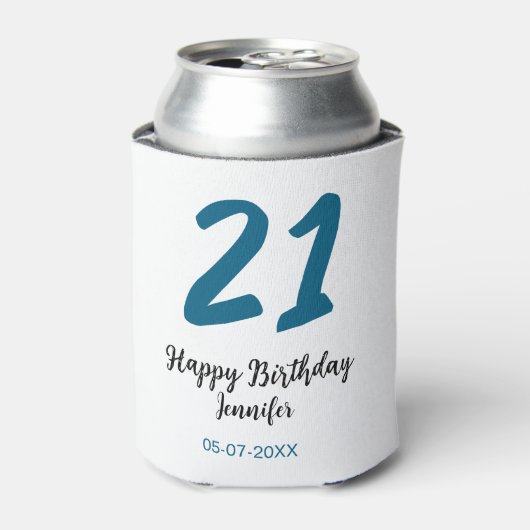 21 Verjaardag Bold Blauw Letter Simple Minimal Blikjeskoeler (Blikje Voorkant)