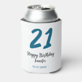 21 Verjaardag Bold Blauw Letter Simple Minimal Blikjeskoeler (Blikje Achterkant)
