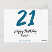 21 Verjaardag Bold Blauw Letter Simple Minimal Briefkaart (Achterkant)