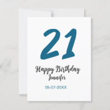 21 Verjaardag Bold Blauw Letter Simple Minimal