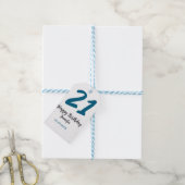 21 Verjaardag Bold Blauw Letter Simple Minimal Cadeaulabel (Met Touw)