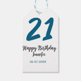 21 Verjaardag Bold Blauw Letter Simple Minimal Cadeaulabel