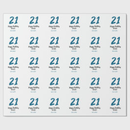 21 Verjaardag Bold Blauw Letter Simple Minimal Cadeaupapier