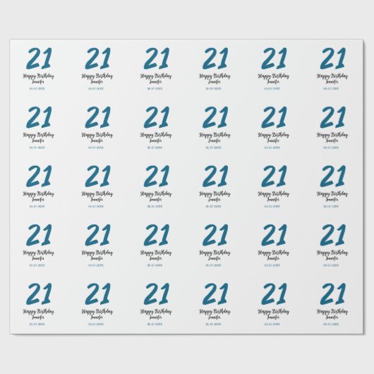 21 Verjaardag Bold Blauw Letter Simple Minimal Cadeaupapier (Vlak)
