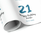 21 Verjaardag Bold Blauw Letter Simple Minimal Cadeaupapier (Rol Hoek)