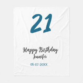 21 Verjaardag Bold Blauw Letter Simple Minimal Fleece Deken