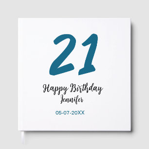 21 Verjaardag Bold Blauw Letter Simple Minimal Gastenboek