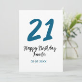 21 Verjaardag Bold Blauw Letter Simple Minimal Kaart (Staand voorkant)