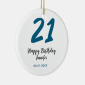 21 Verjaardag Bold Blauw Letter Simple Minimal Keramisch Ornament (Rechts)