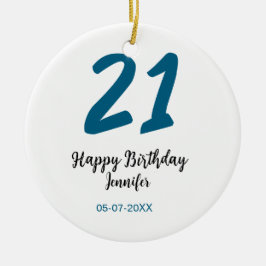 21 Verjaardag Bold Blauw Letter Simple Minimal Keramisch Ornament