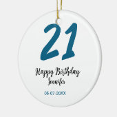 21 Verjaardag Bold Blauw Letter Simple Minimal Keramisch Ornament (Links)