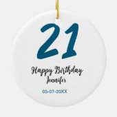 21 Verjaardag Bold Blauw Letter Simple Minimal Keramisch Ornament (Achterkant)