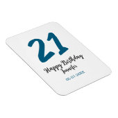21 Verjaardag Bold Blauw Letter Simple Minimal Magneet (Rechterzijde)